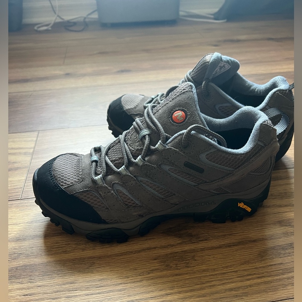 Merrell Womens MOAB 3 Waterproof Gray and Black and Blue Trail Hiking Shoes